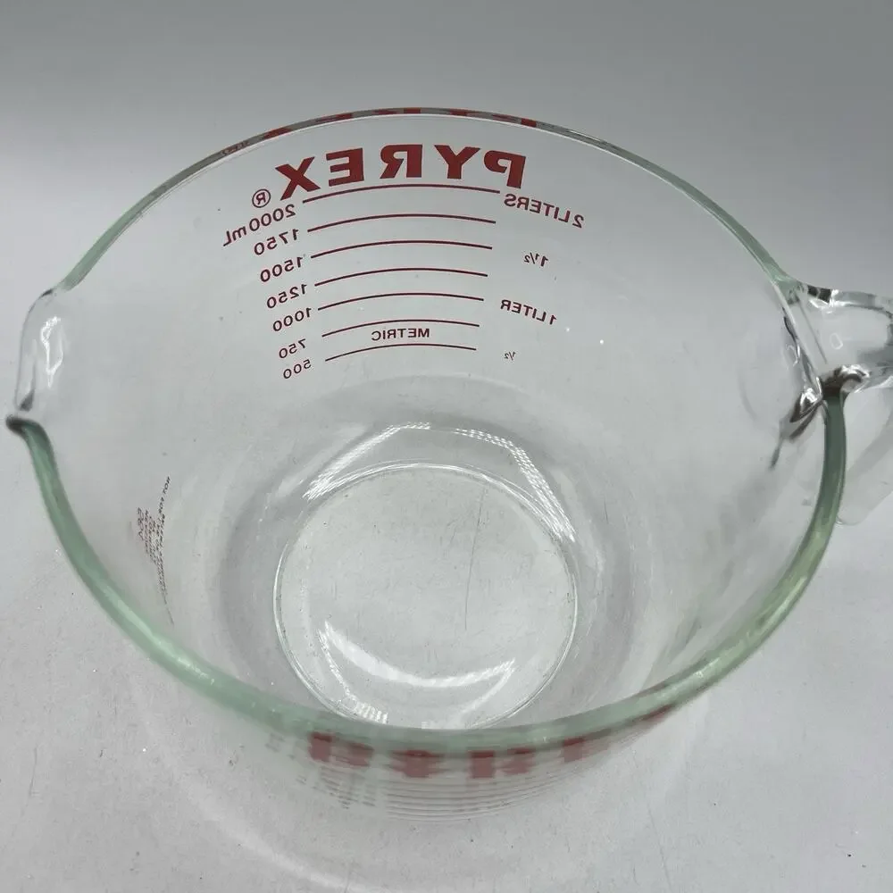 Vtg PYREX 8 Cup Clear Glass Measuring Cup #564 Red Lettering 64 oz USA J Handle